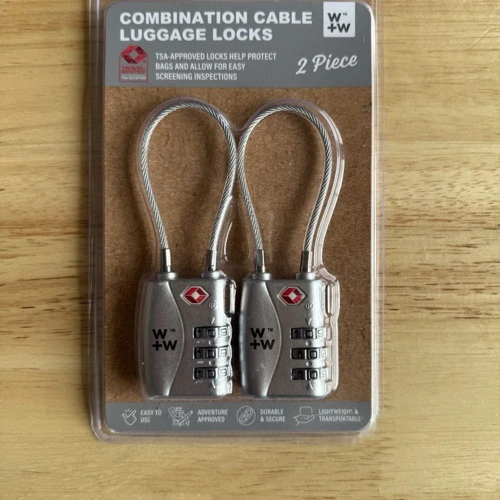Travel Sentry Combination Cable Luggage Lock 2-Piece Set TSA Approved Silver New